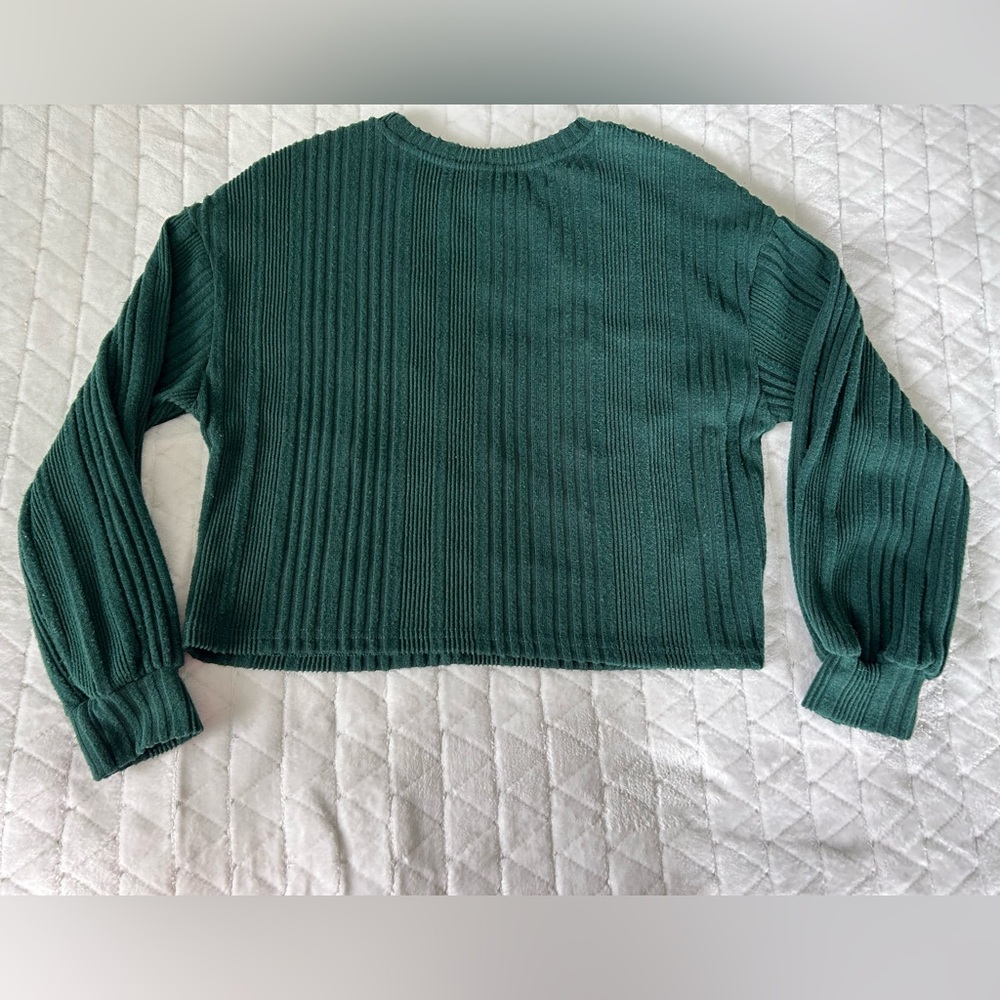 SHEIN | Dark Green Rib Knit Lightweight Sweater with Pearl Detail | Size Small - Picture 9 of 10